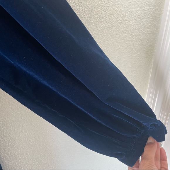 Free People Estella Velvet Mini Dress Ruffled Hem Exaggerated Sleeves Blue - Picture 5 of 8
